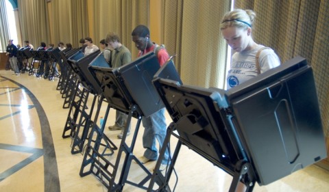 Line of students voting